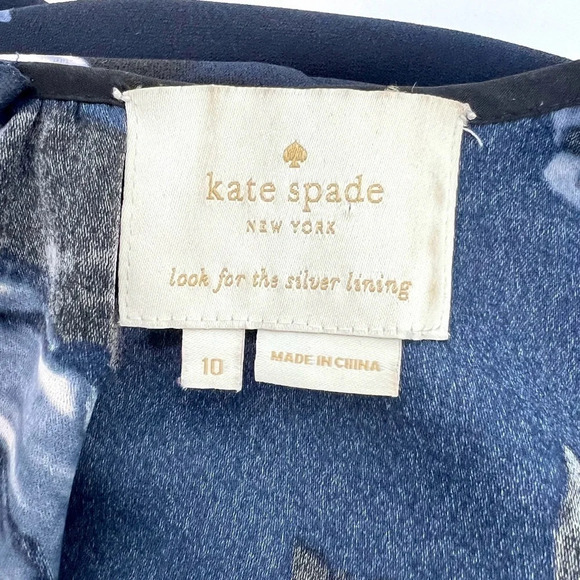 KATE SPADE Night Rose Crepe Star Bright Rich Navy Dress Floral Feminine Size 10 - Picture 9 of 10